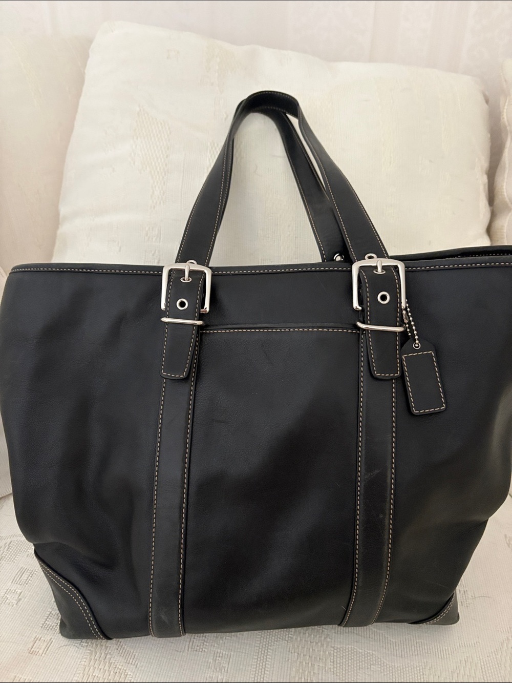 Coach Black Leather Tote  with Silver Hardware